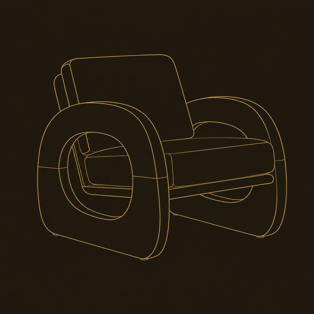 Sculptural Lounge Chair with Open Loop Arms dimension diagram