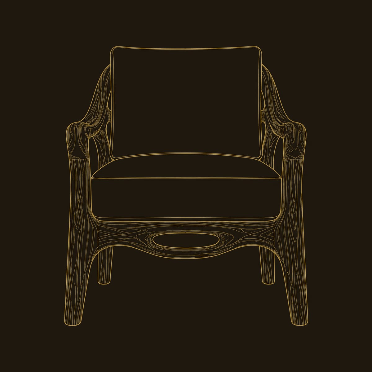 Sculptural Lounge Chair with Sweeping Arms and Oval Rail dimension diagram