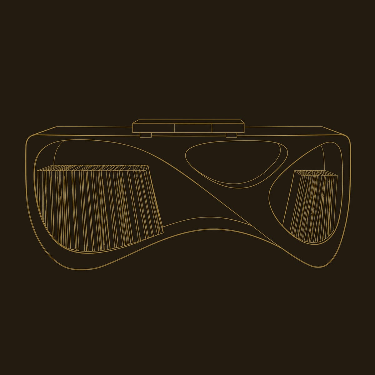Sculptural Record Console With Twisting Loops And Open End Bays dimension diagram