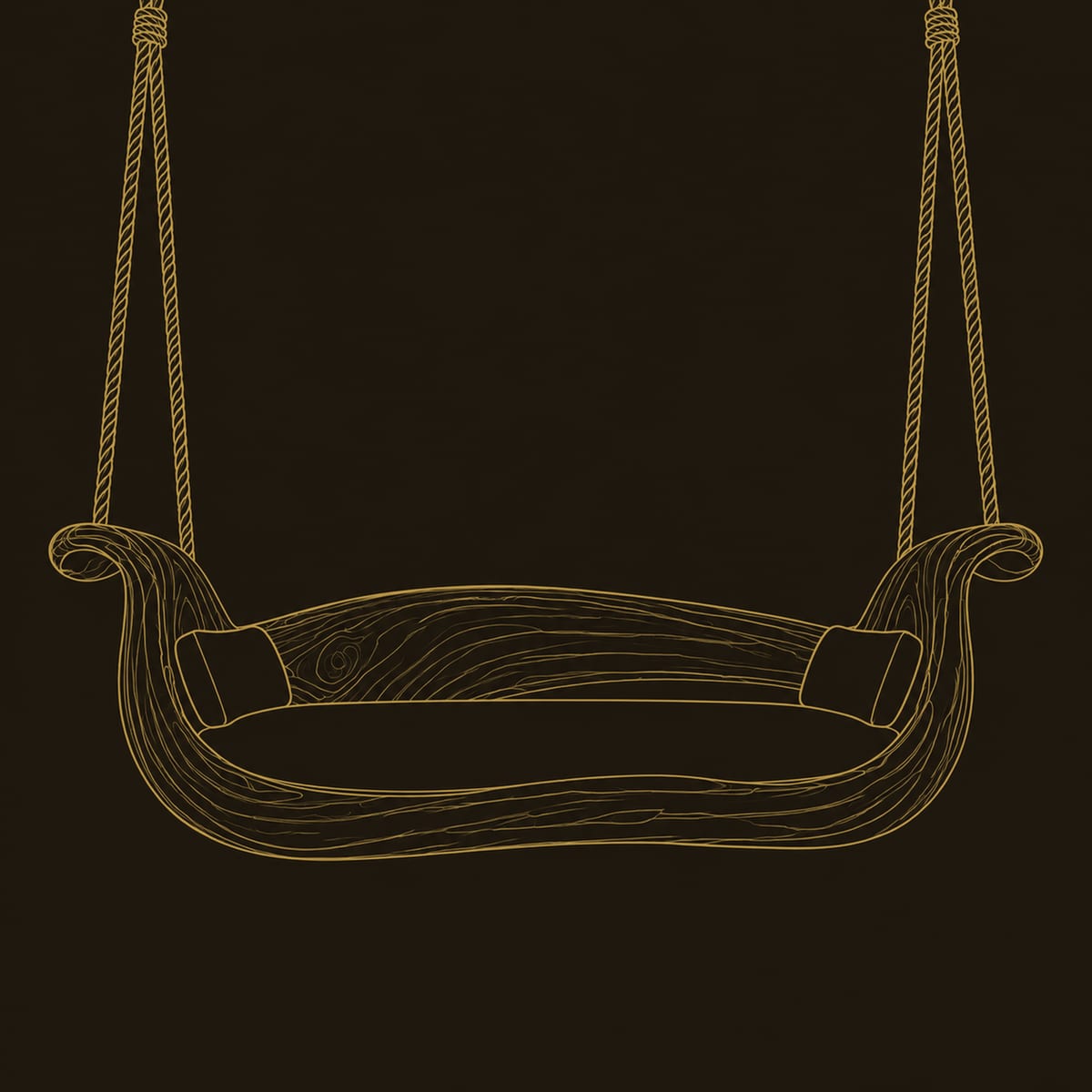 Sculptural Swing With A Boat Shaped Body And Scrolled Ends dimension diagram