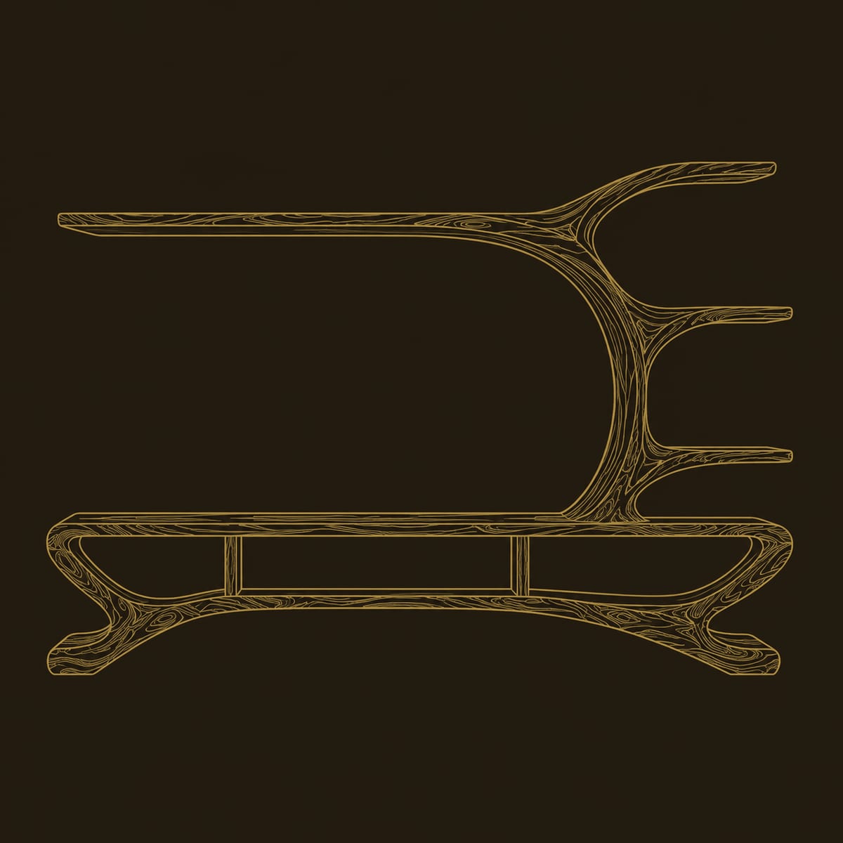 Sculptural TV Stand with Branching Tree Shelves dimension diagram