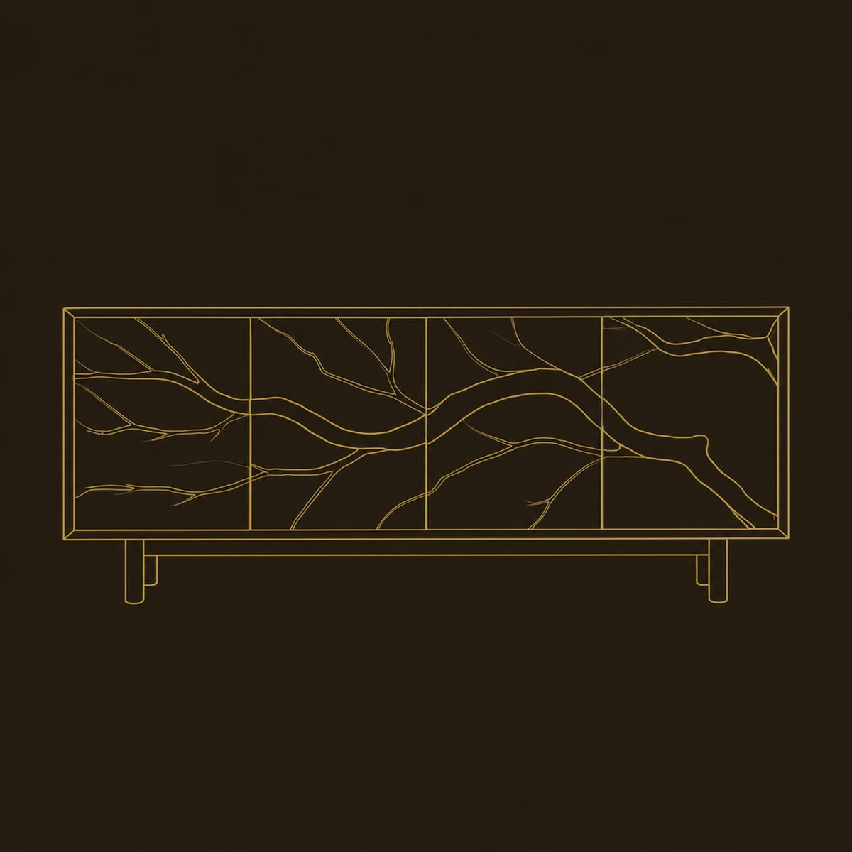 Sideboard With Carved Branch Relief Across Four Panels dimension diagram