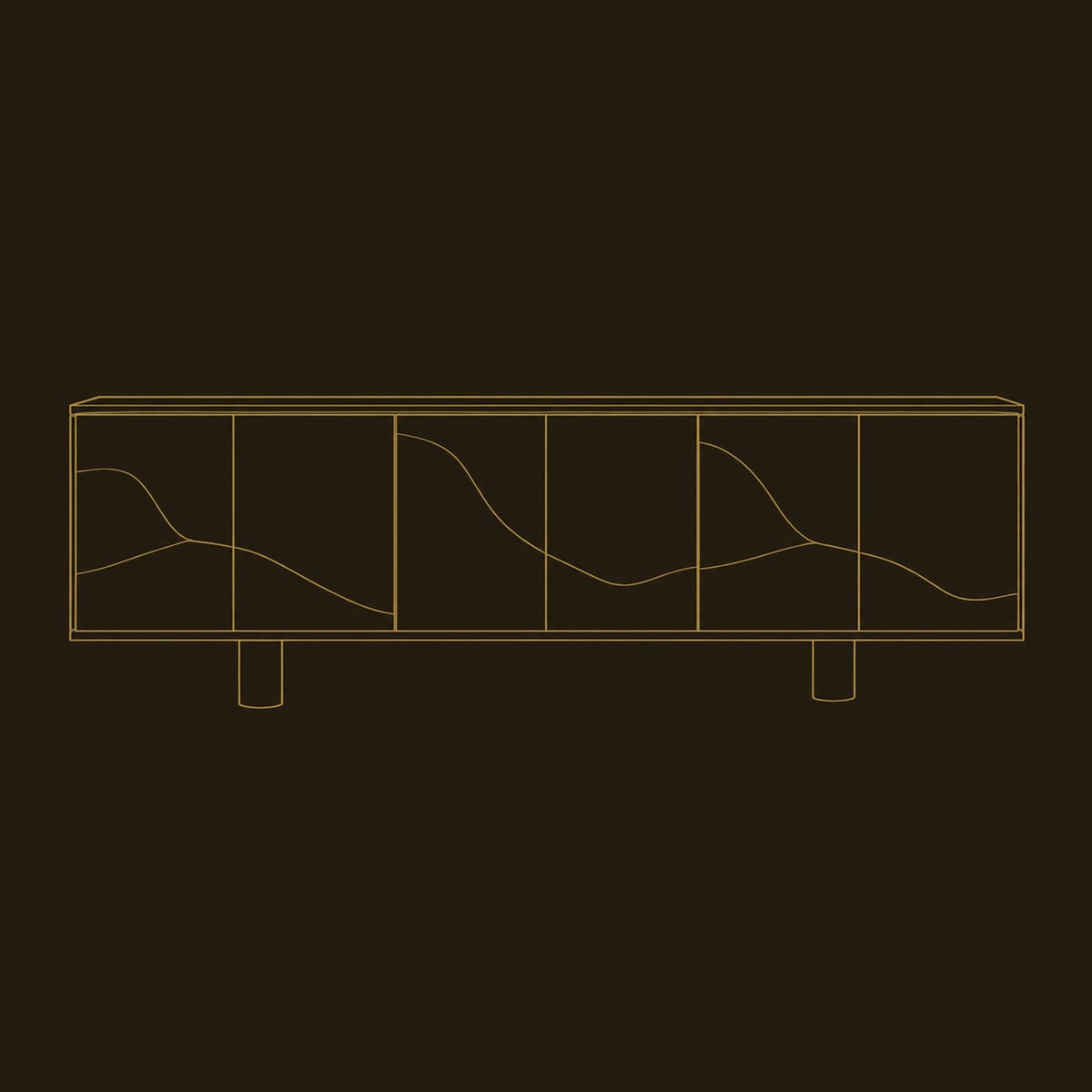Sideboard With Flowing Carved Waves Across A Six Panel Front dimension diagram