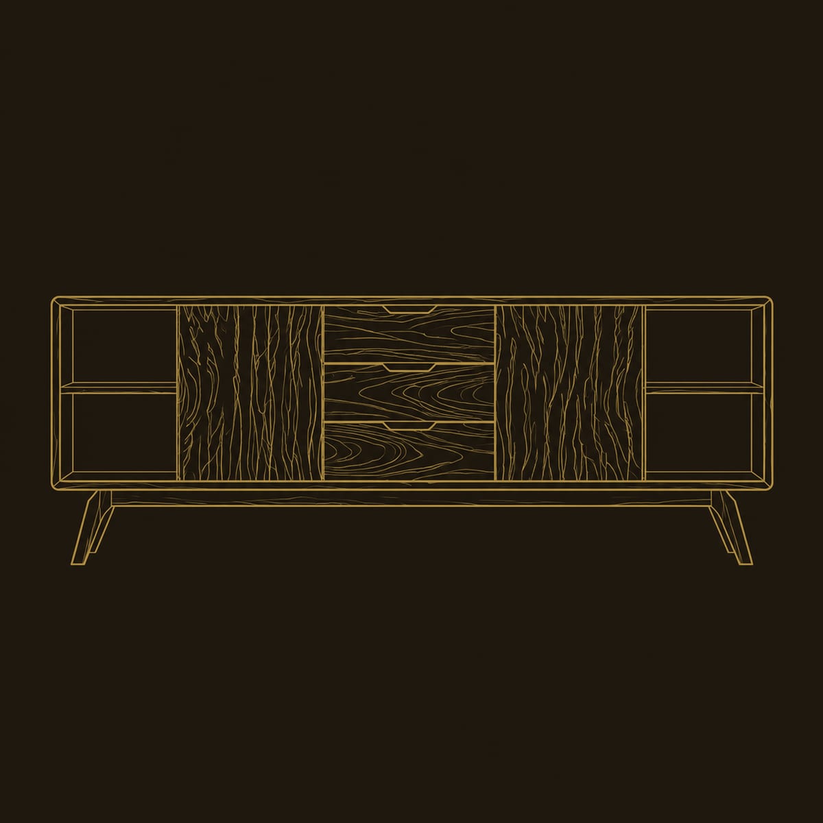 Sideboard With Wave Carved Doors And Three Drawers dimension diagram
