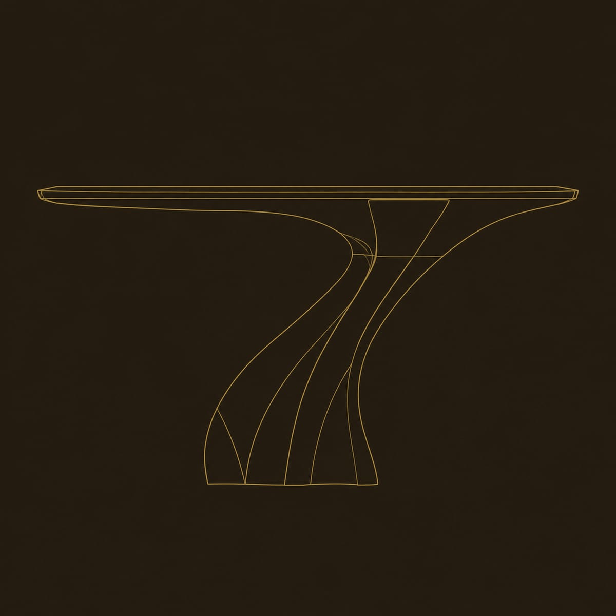 Single Pedestal Console Table With A Twisting Swept Base dimension diagram