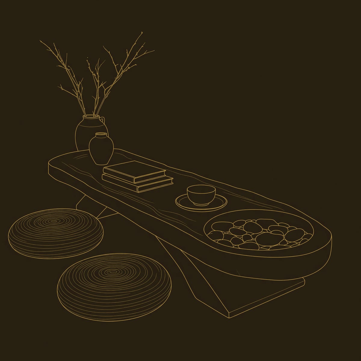 Slab Coffee Table with a Carved Bowl at One End dimension diagram