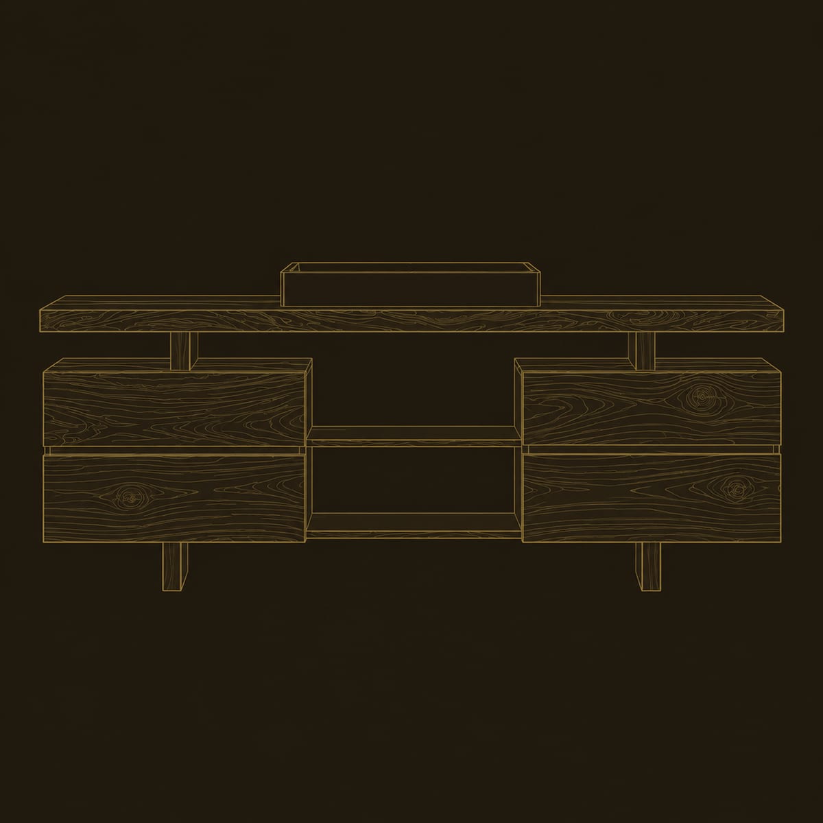 Slab Top Bathroom Vanity With Four Drawers And Open Middle Shelf dimension diagram