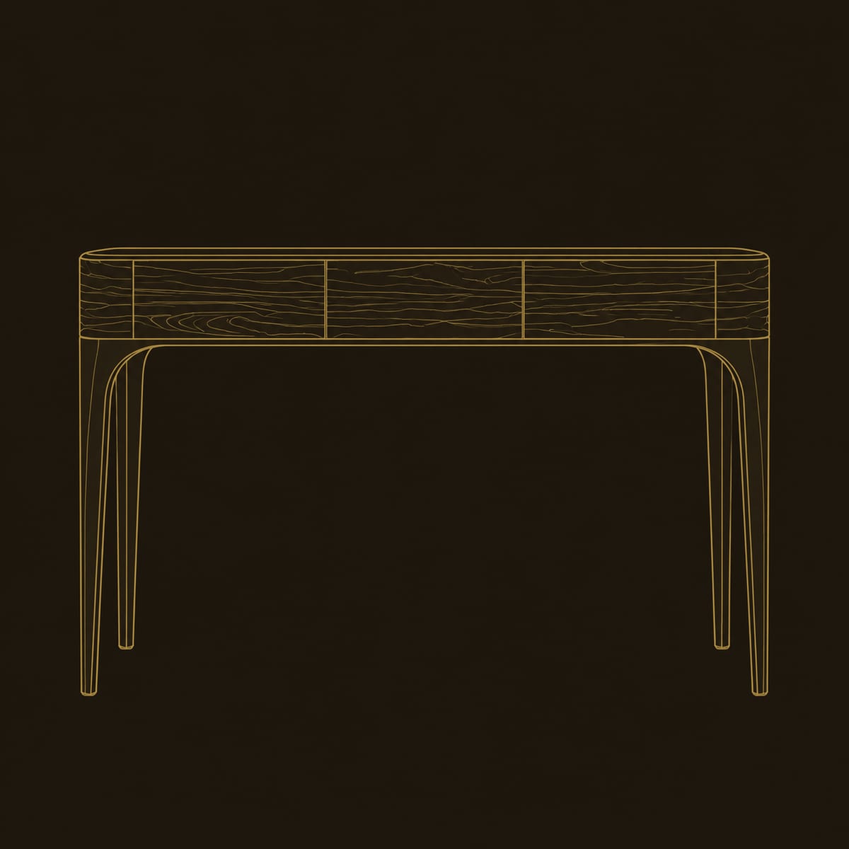 Slim Console Table With Three Panel Front And Tapered Legs dimension diagram