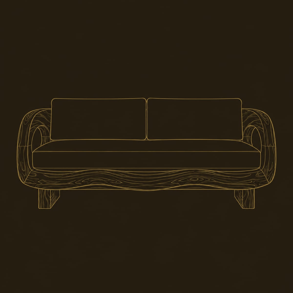 Sofa With Oval Arm Openings And A Wavy Solid Wood Frame dimension diagram