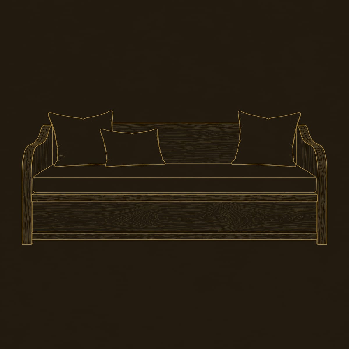 Sofa With Sweeping Wood Arms And Deep Paneled Base dimension diagram