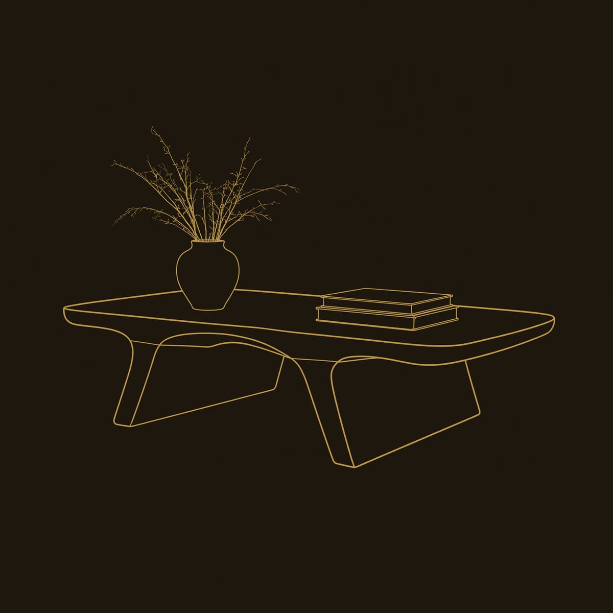 Splayed Leg Coffee Table in Pale Solid Hardwood dimension diagram