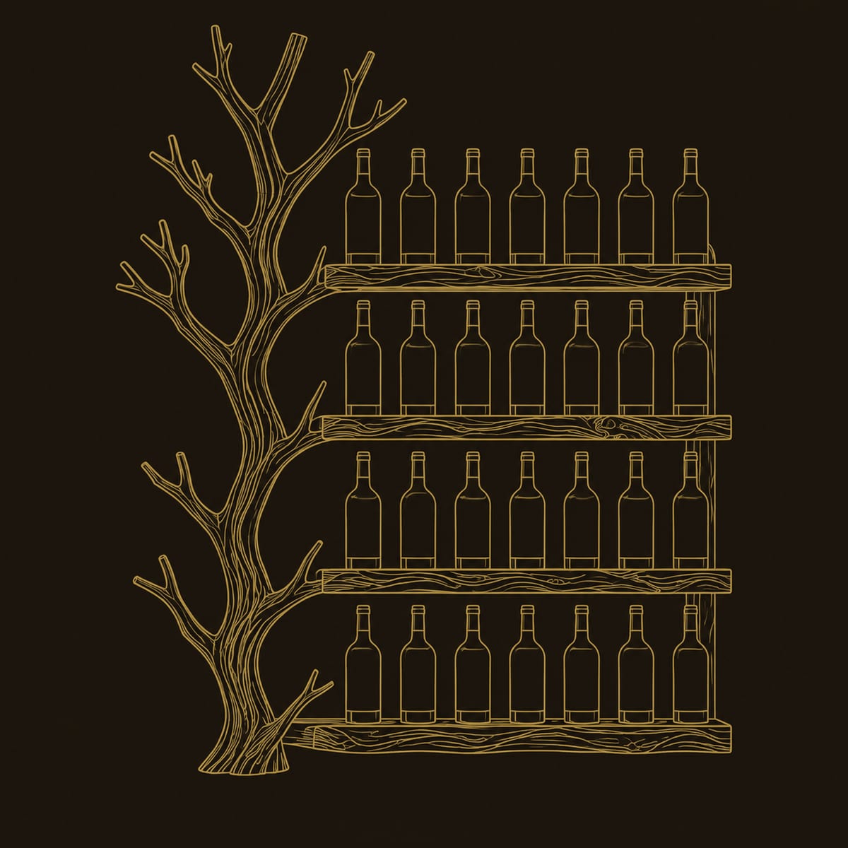 Spreading Tree Wine Rack With Four Wide Shelves dimension diagram