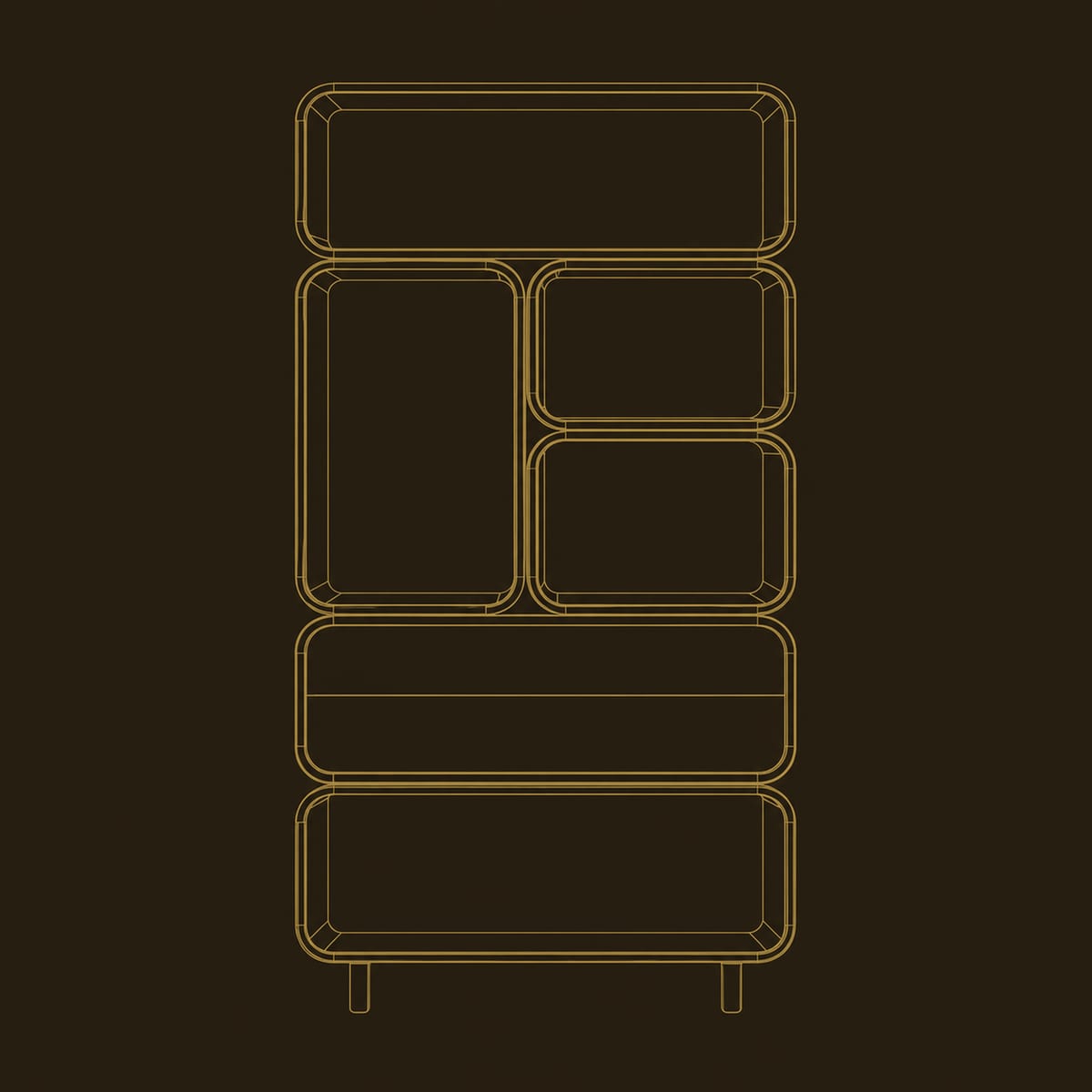 Stacked Soft Edge Bookshelf With Open Cubbies And A Wide Drawer dimension diagram