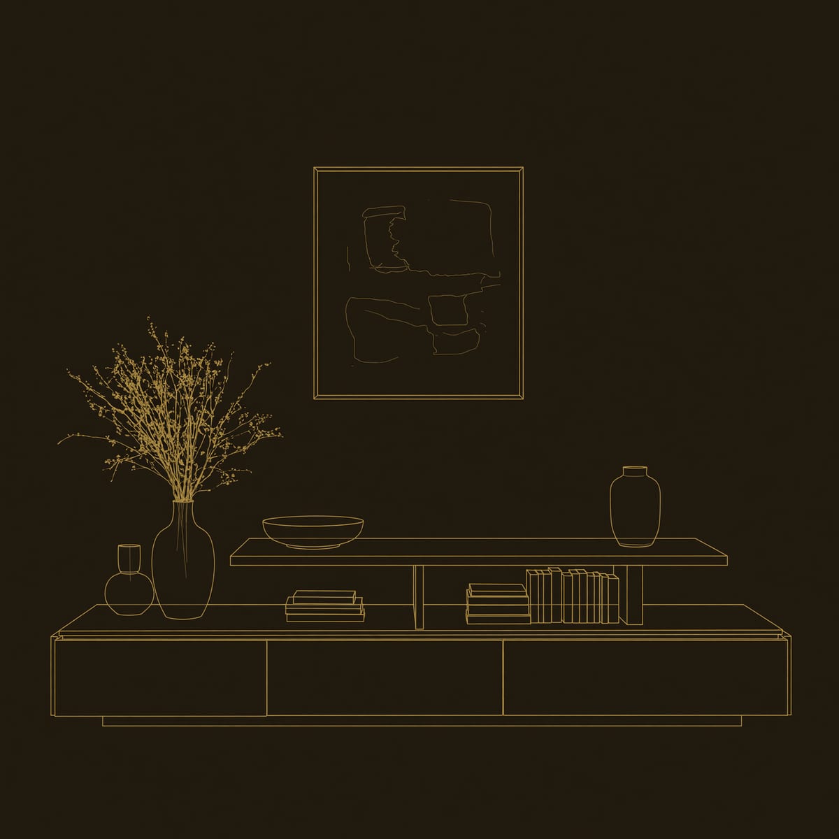 Stepped Riser TV Console in Low Solid Hardwood dimension diagram