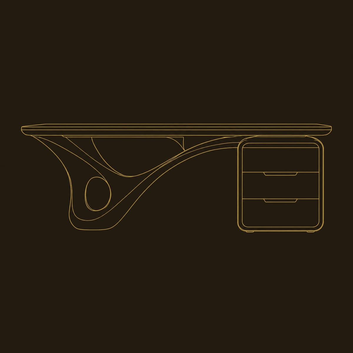 Sweeping Loop Leg Desk With A Three Drawer Pedestal dimension diagram
