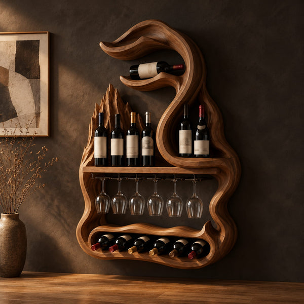 Swirl Crest Wine Rack With Stemware Rail And Lower Bottle Bay
