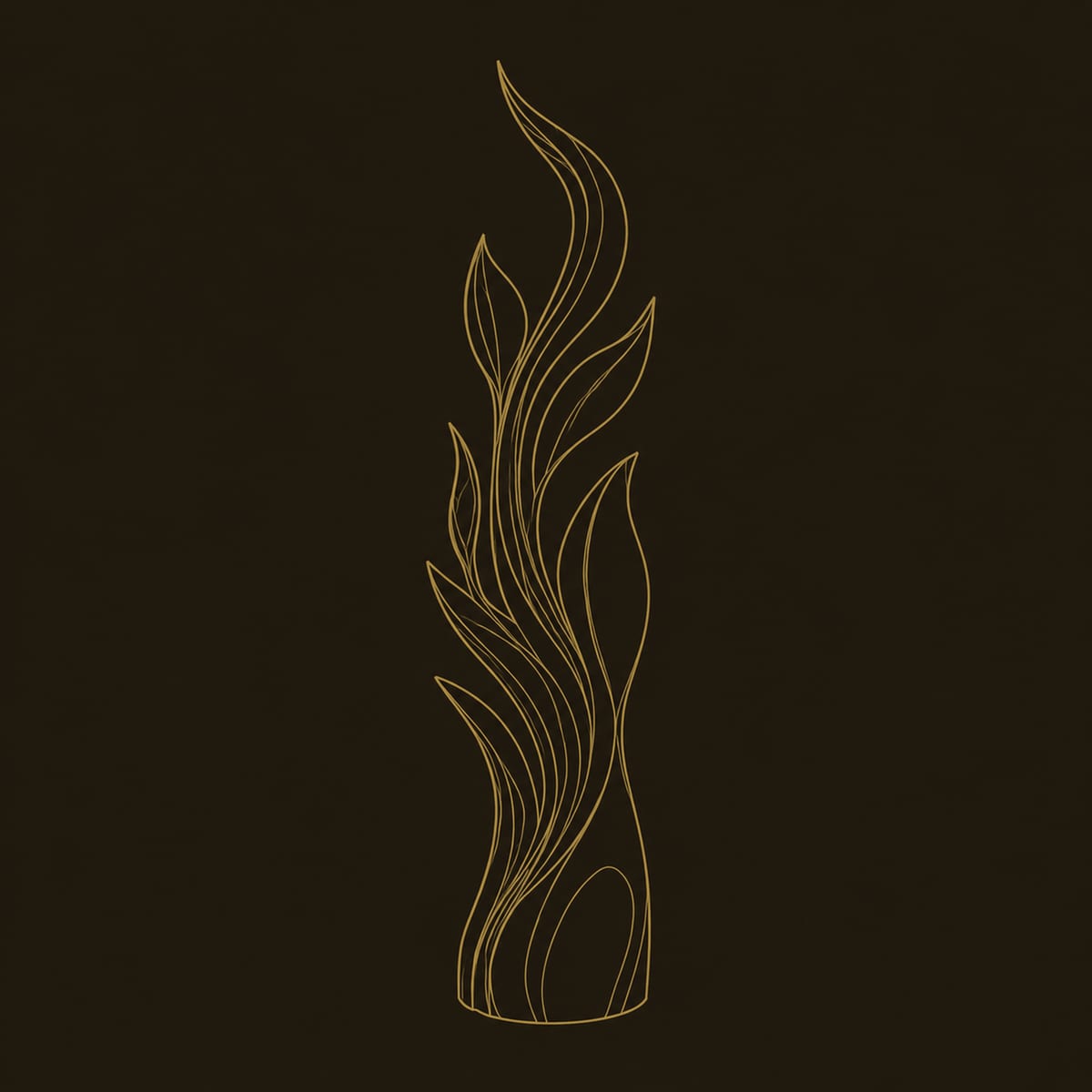 Tall Flame Sculpture With Layered Leaf Blades On A Smooth Base dimension diagram