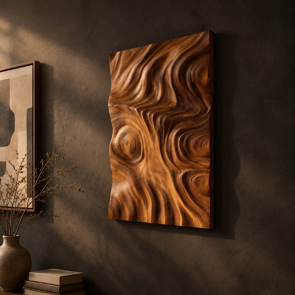 Tall Wall Art Panel With Sculpted Ripple Relief And Knot Rings