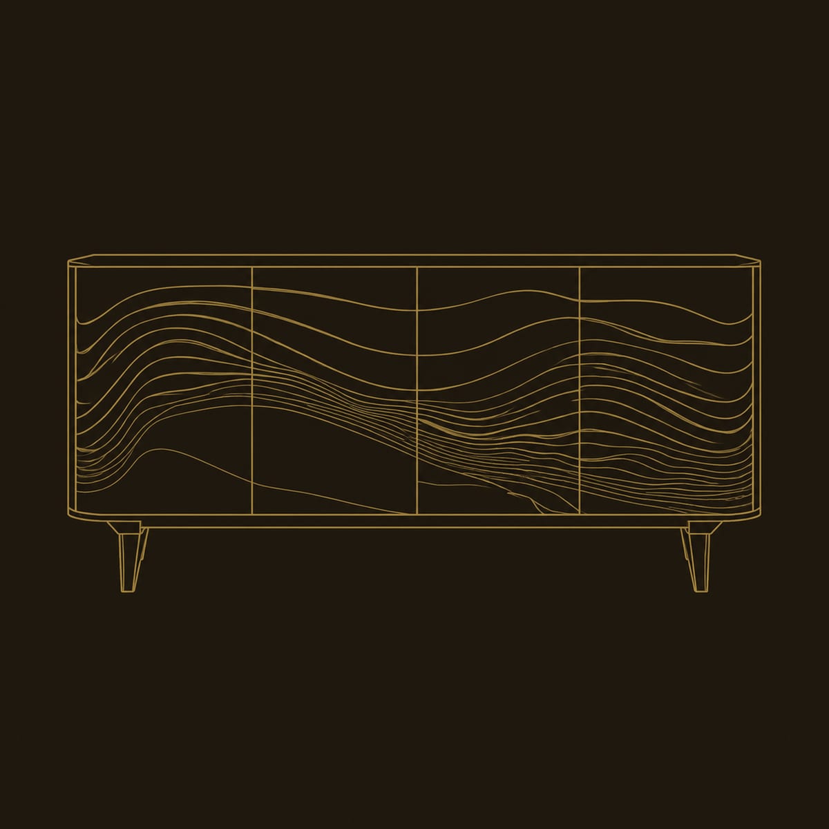 Tapered Leg Sideboard with Flowing Wave Relief Across Four Doors dimension diagram