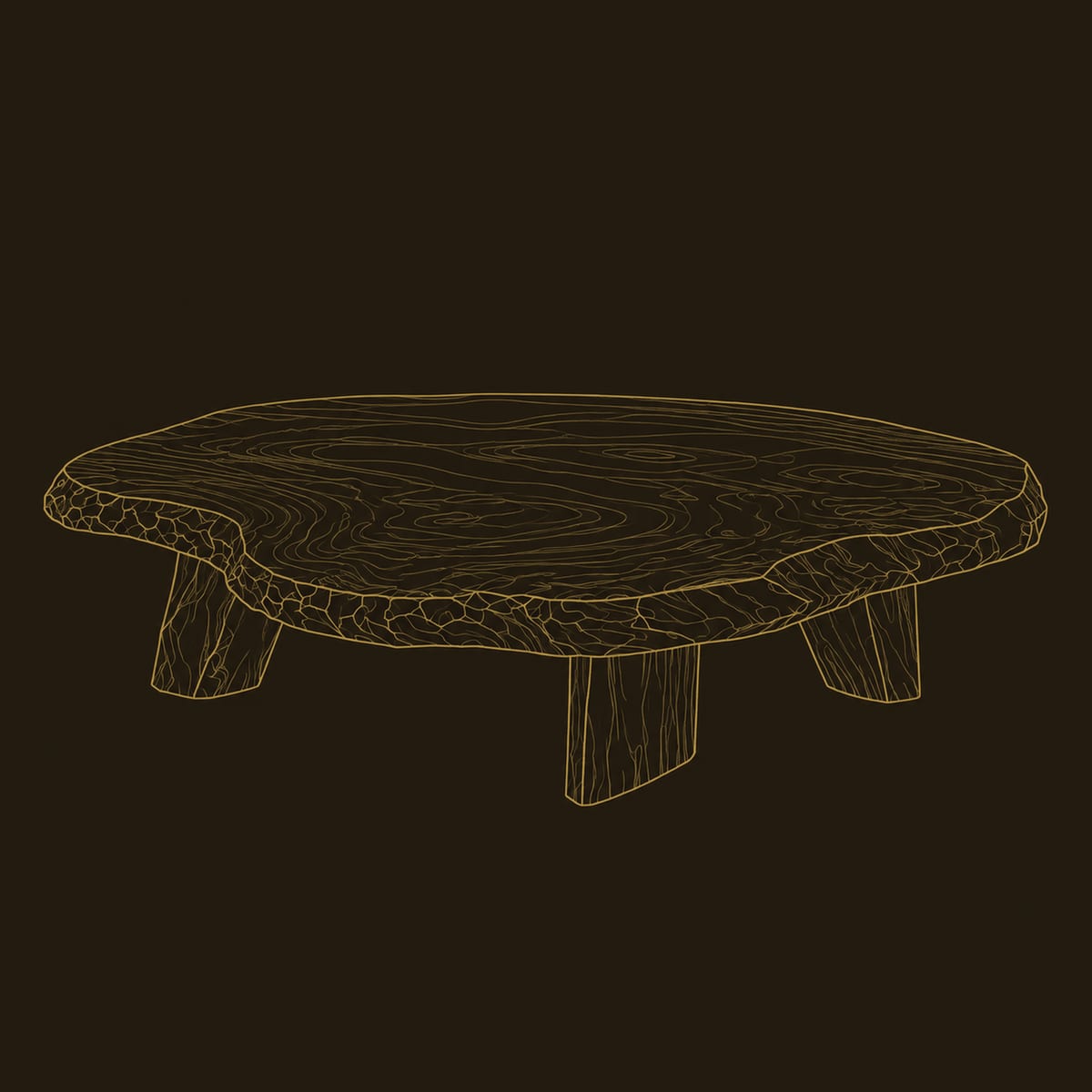 Thick Live Edge Slab Coffee Table With Short Chunky Legs dimension diagram