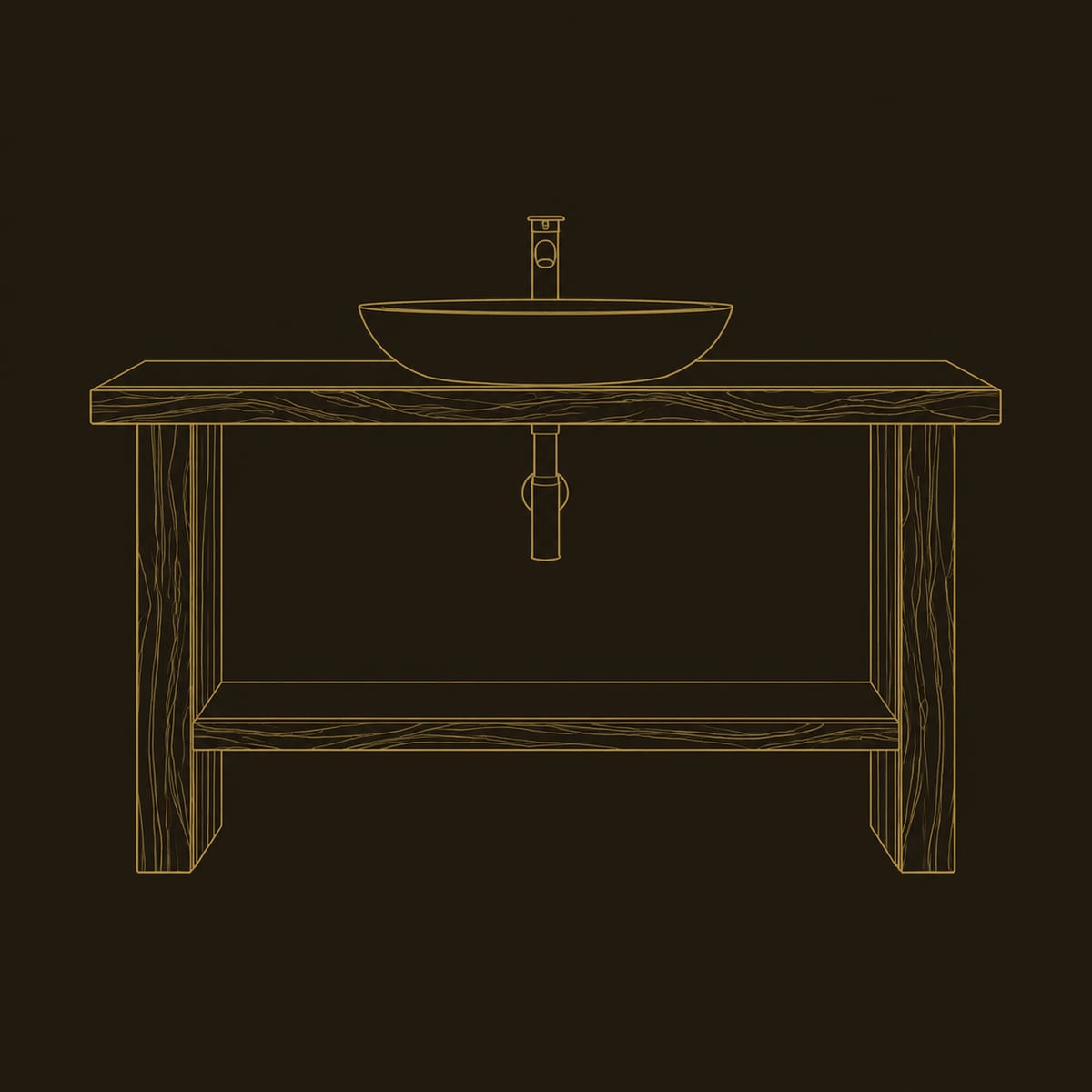 Thick Slab Bathroom Vanity With Plank Legs And Low Shelf dimension diagram