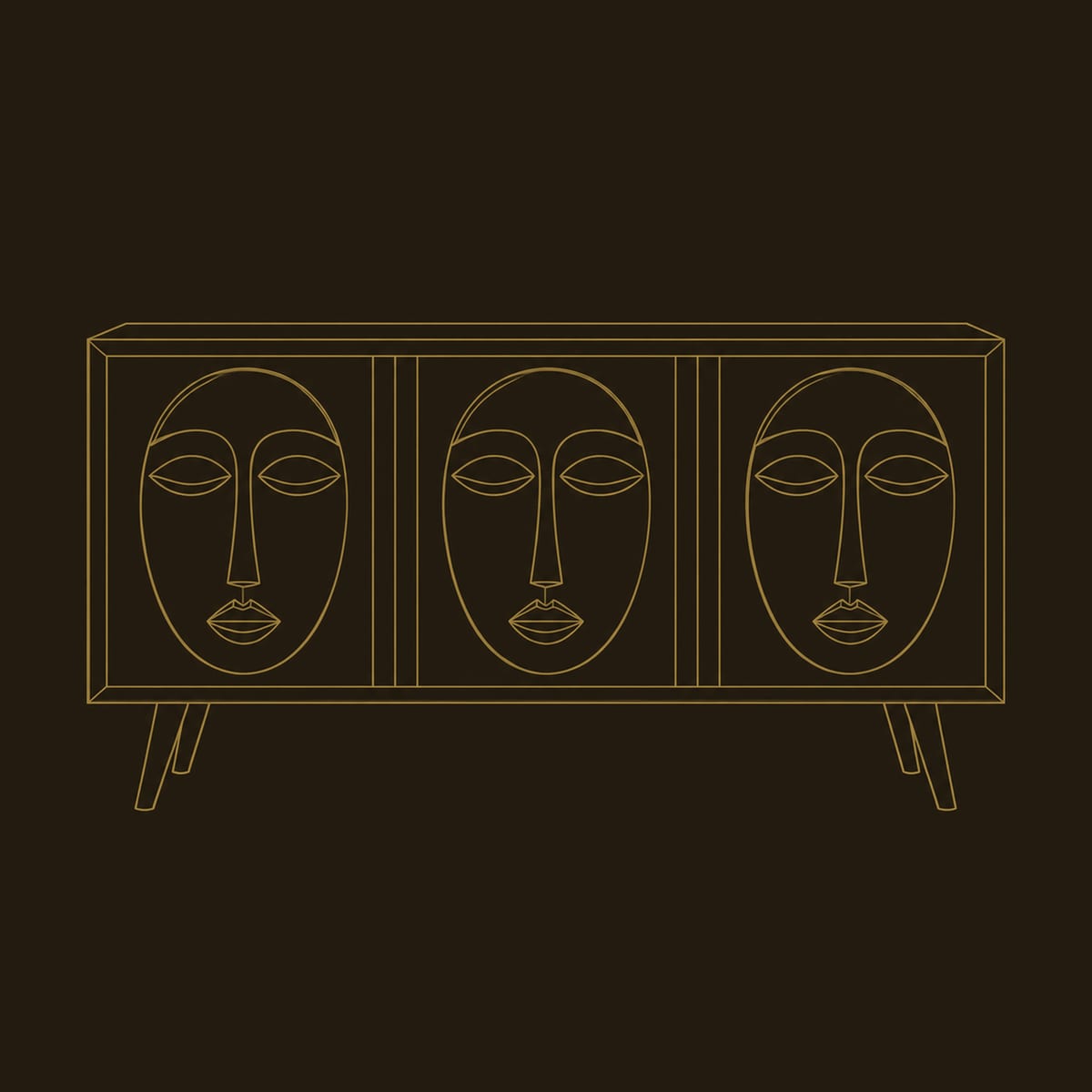 Three Door Sideboard With Carved Face Reliefs dimension diagram
