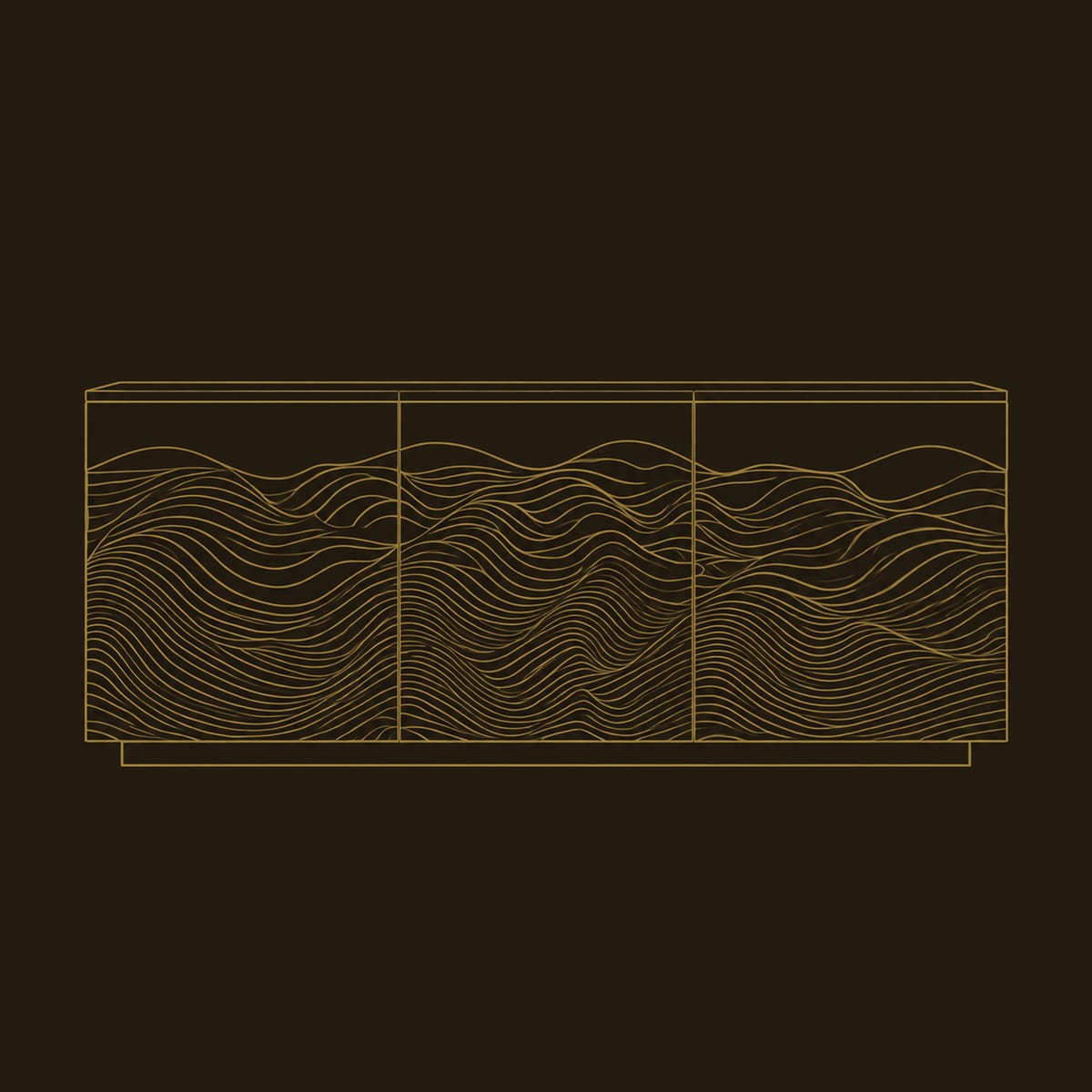 Three Door Sideboard With Rippling Wave Carving On A Plinth Base dimension diagram
