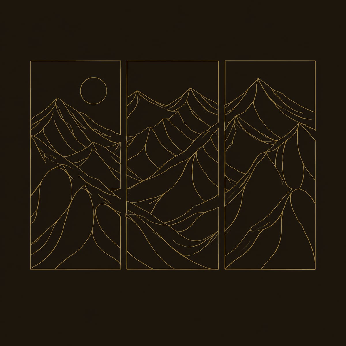 Three Panel Mountain Relief Wall Art With Sun Disc dimension diagram