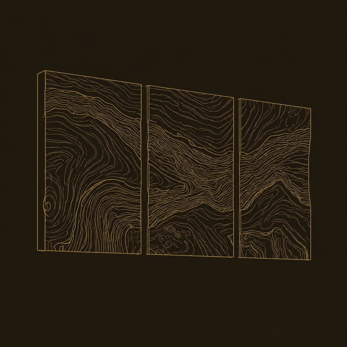 Three Panel Wood Grain Wall Art With Dark Flowing River Band dimension diagram