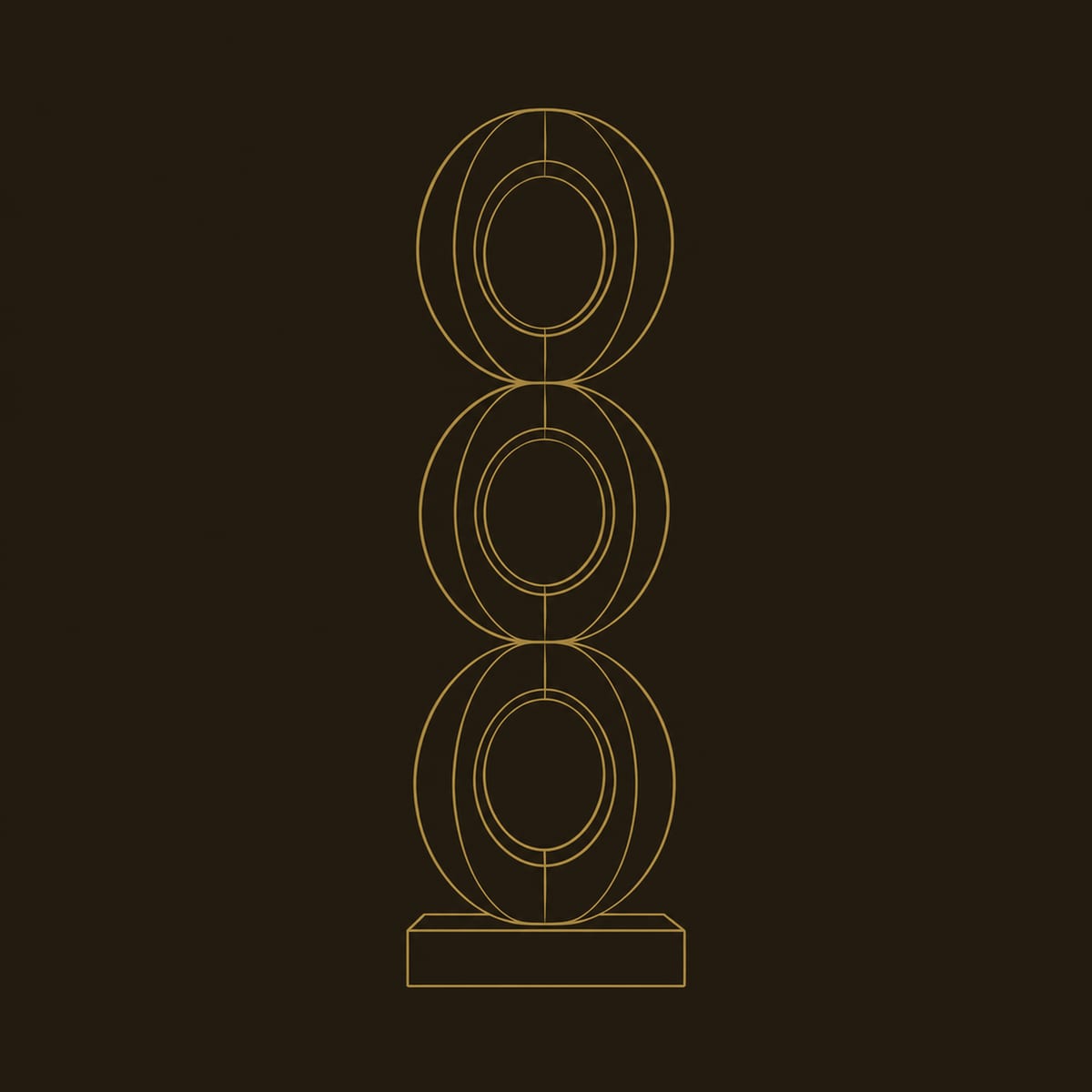 Three Ring Stacked Sculpture With Open Centers On A Plinth dimension diagram