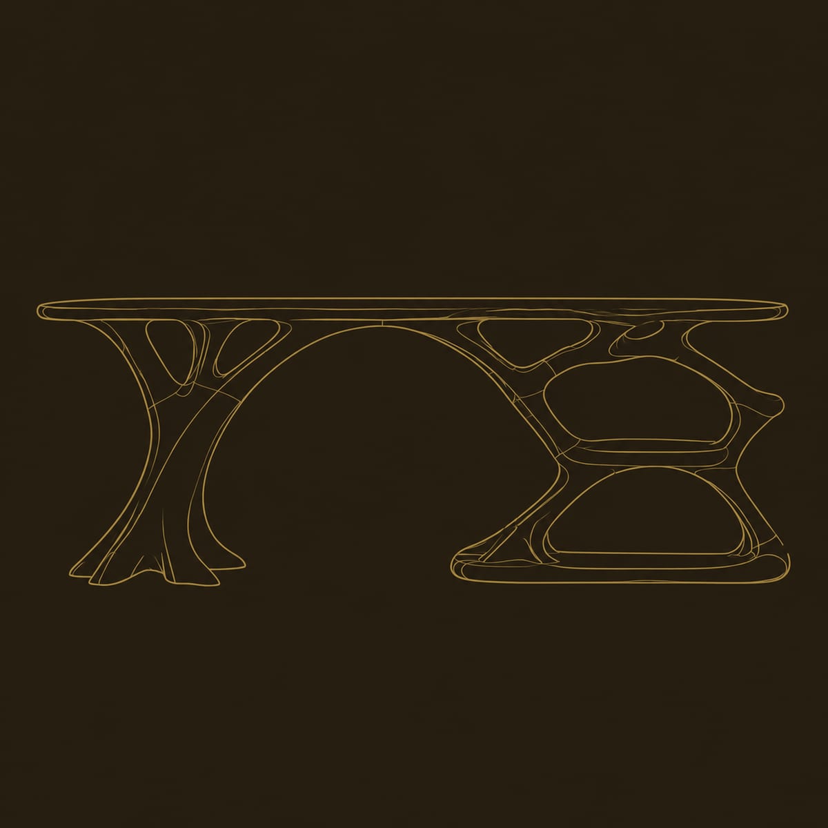 Tree Form Desk With A Forked Trunk Leg And Tiered Open Shelves dimension diagram
