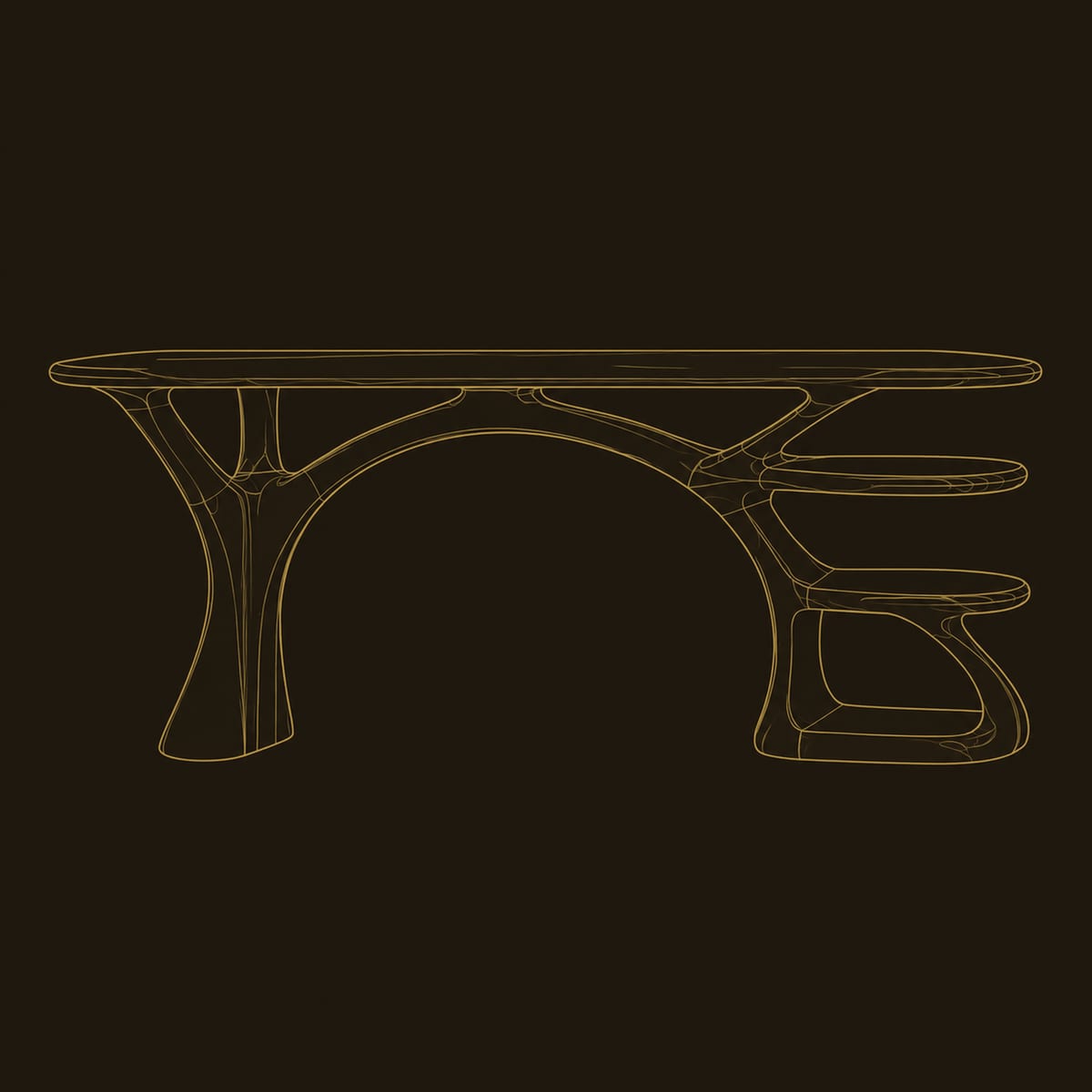 Tree Form Desk With Branching Legs And Two Open Shelves dimension diagram
