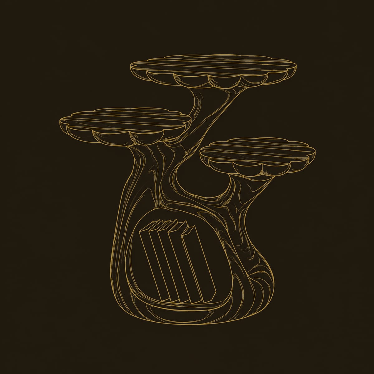 Tree Form Side Table With Three Petal Edged Tops dimension diagram