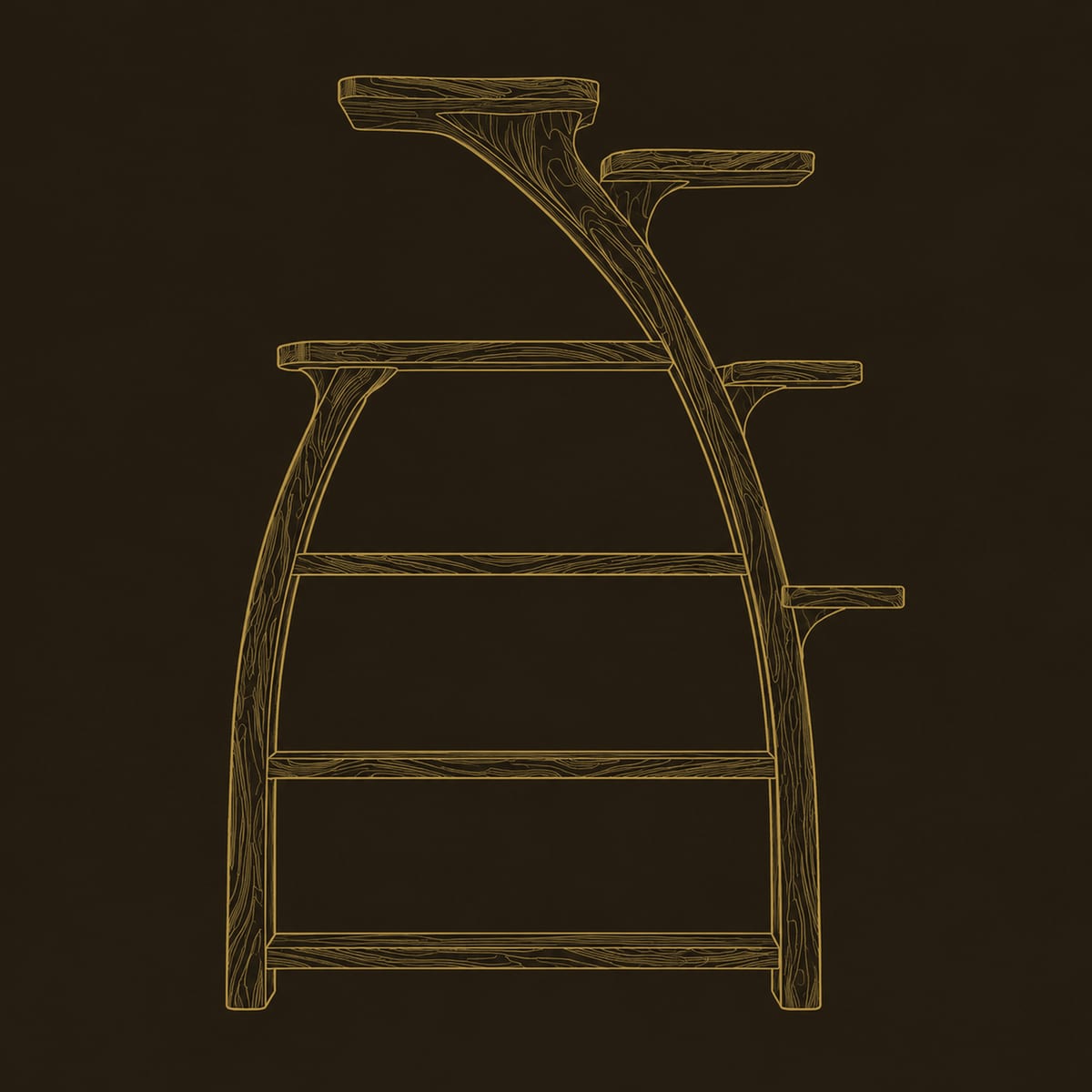 Tree Shaped Bookshelf With Arched Branch Frame And Four Open Shelves dimension diagram