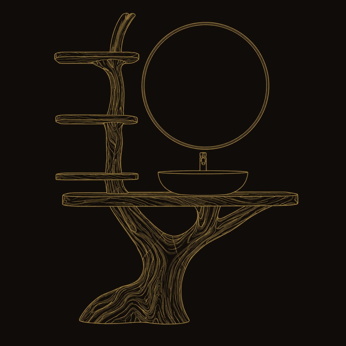 Tree Trunk Bathroom Vanity With Branch Shelf Tower And Slab Top dimension diagram