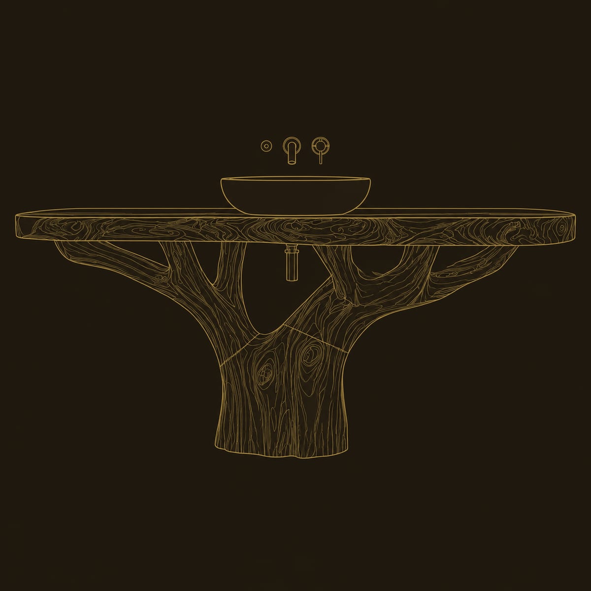 Tree Trunk Bathroom Vanity With Thick Slab Top And Branching Base dimension diagram