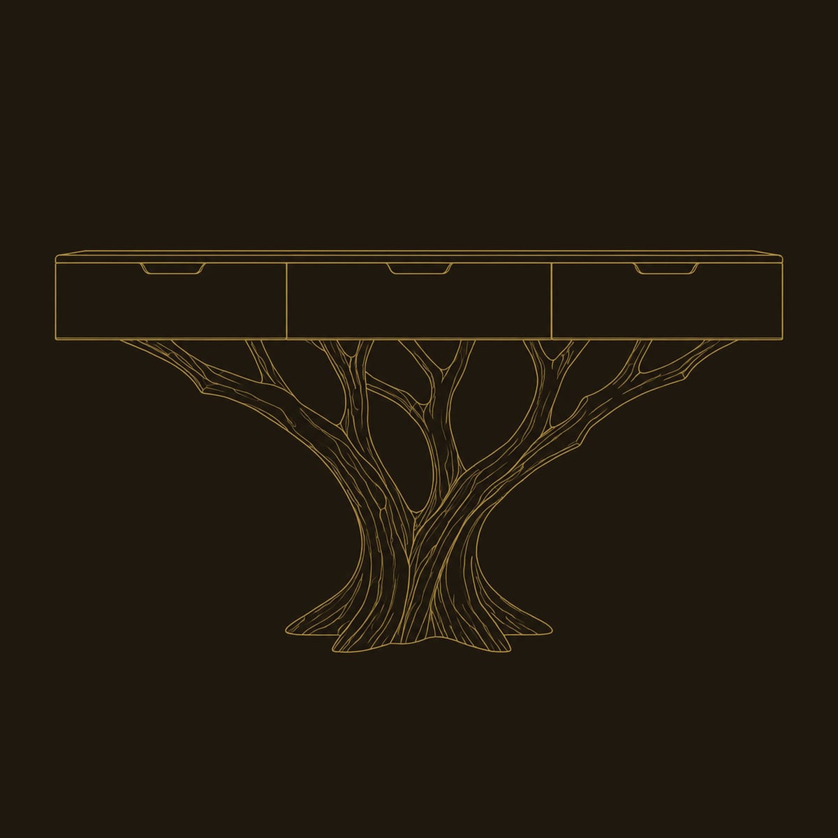 Tree Trunk Console Table With Branching Legs And Three Drawers dimension diagram