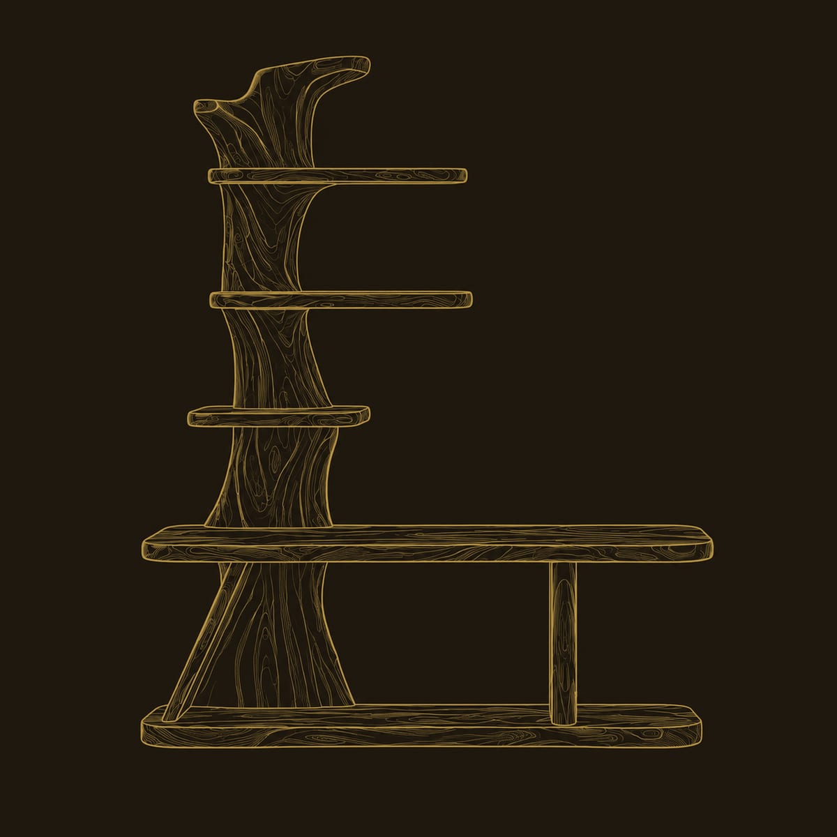 Tree Trunk Shoe Bench With Stepped Shelves And Low Base Shelf dimension diagram