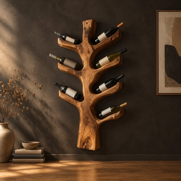 Tree Trunk Wine Rack With Angled Branch Arms