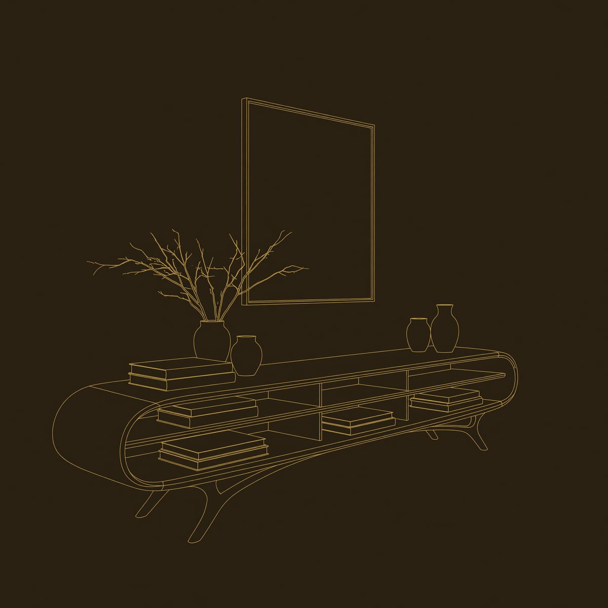 TV Cabinet for Record Collections with Six Capsule Bays dimension diagram