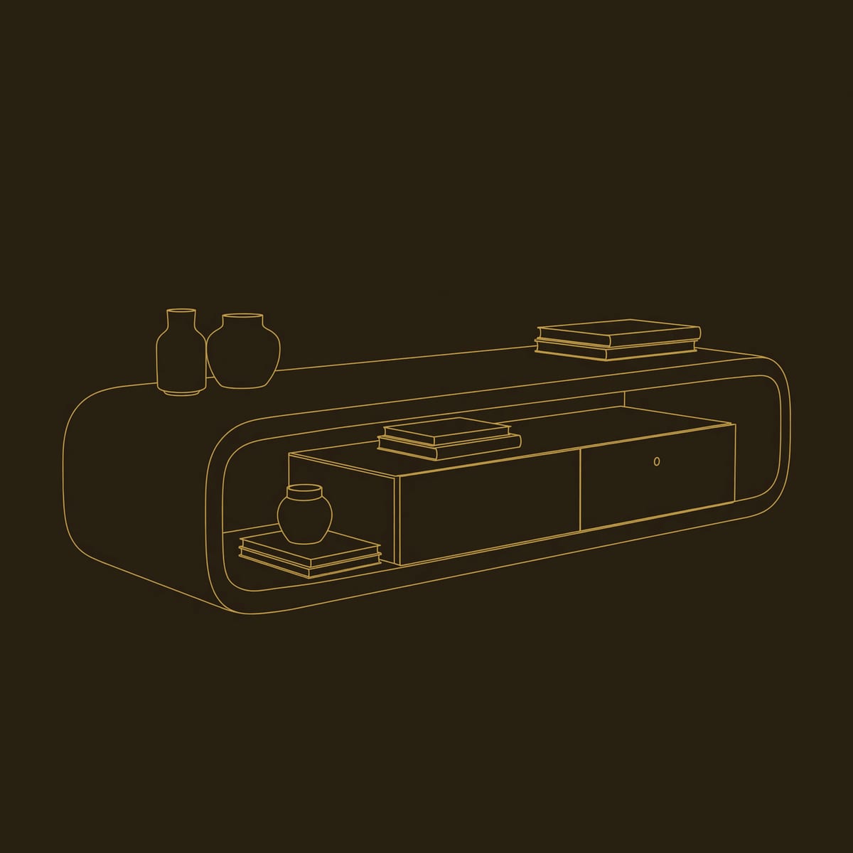 TV Console with a Loop Frame Around a Drawer Box, Solid Wood dimension diagram