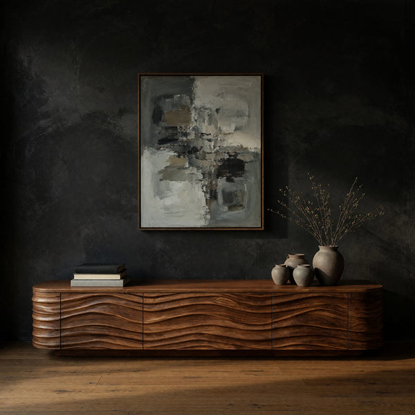 TV Stand for Media Rooms with Wave Carved Door Fronts