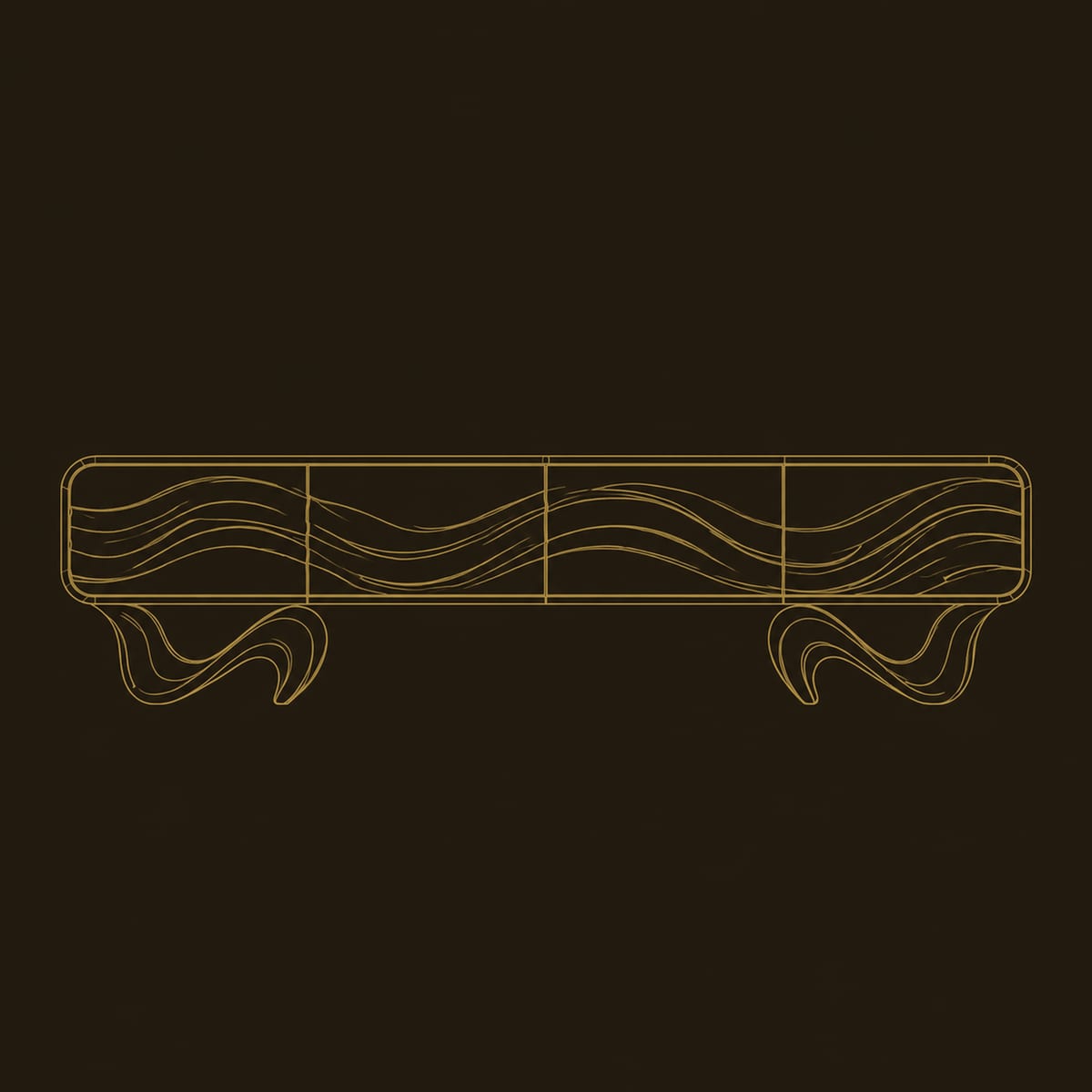 TV Stand With Four Wave Carved Panels On Twisting Ribbon Feet dimension diagram