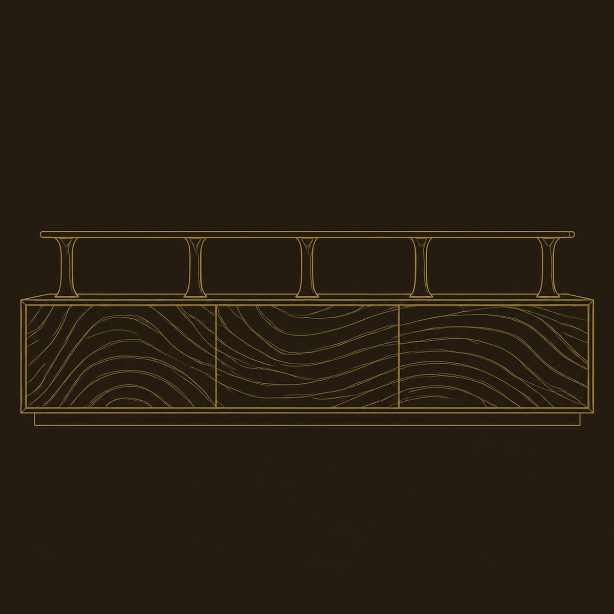 TV Stand With Wave Carved Panels And Raised Open Display Shelf dimension diagram