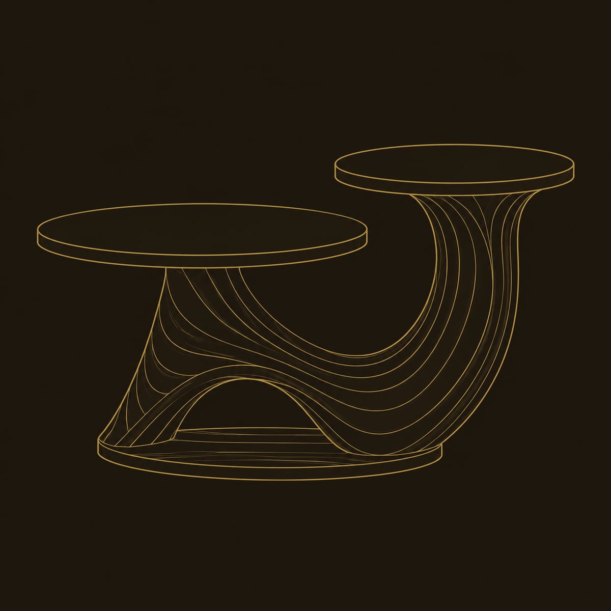 Twin Disc Coffee Table On A Swooping Sculpted Base dimension diagram