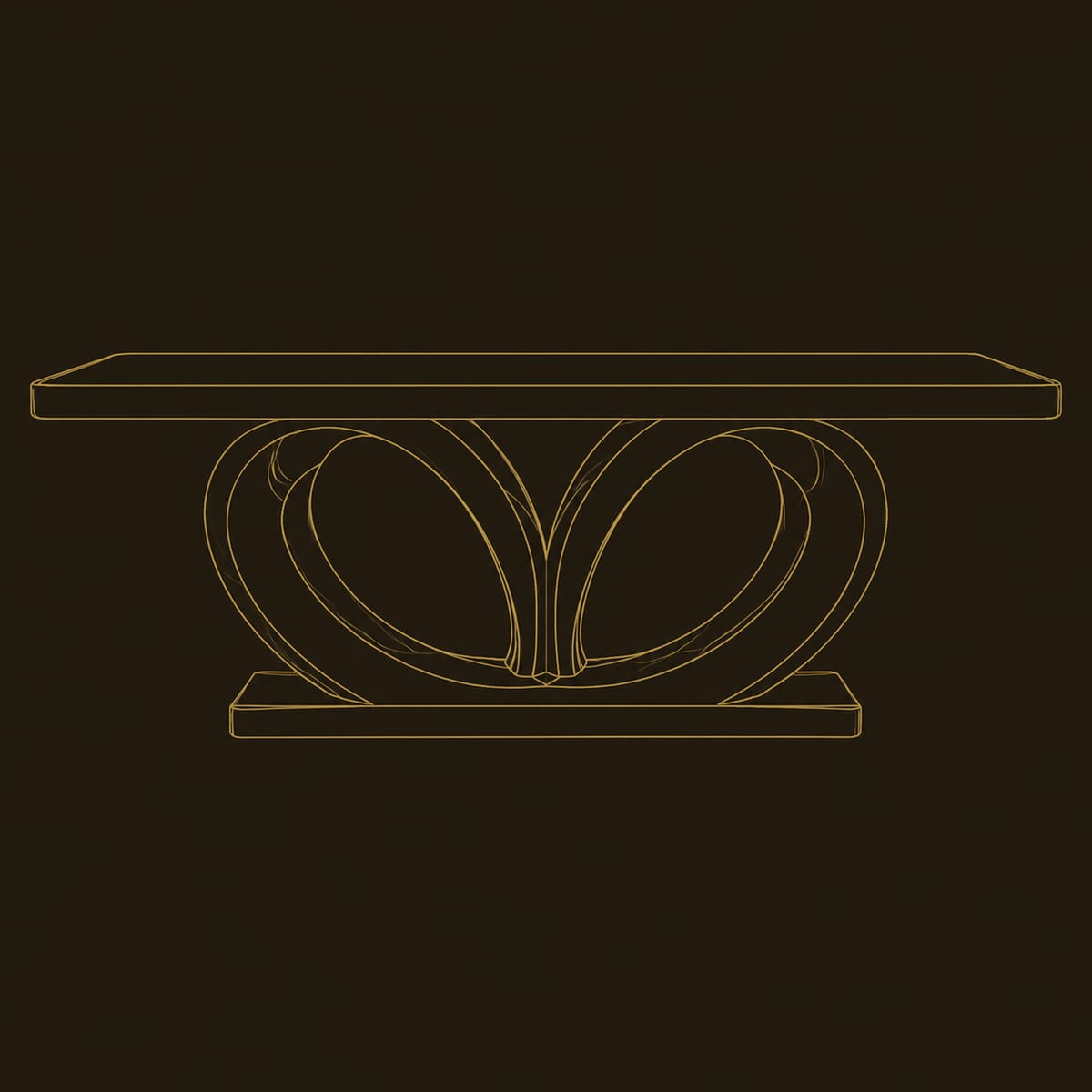 Twin Loop Pedestal Dining Table On A Flat Plinth dimension diagram