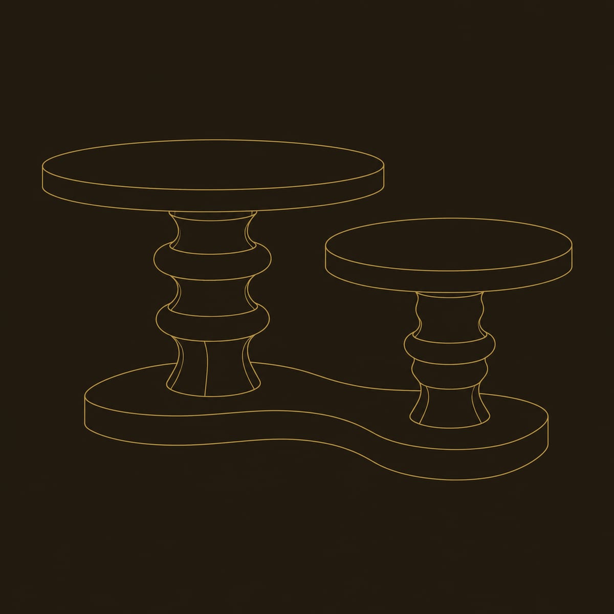 Twin Pedestal Round Coffee Table With Carved Stems And Shared Base dimension diagram