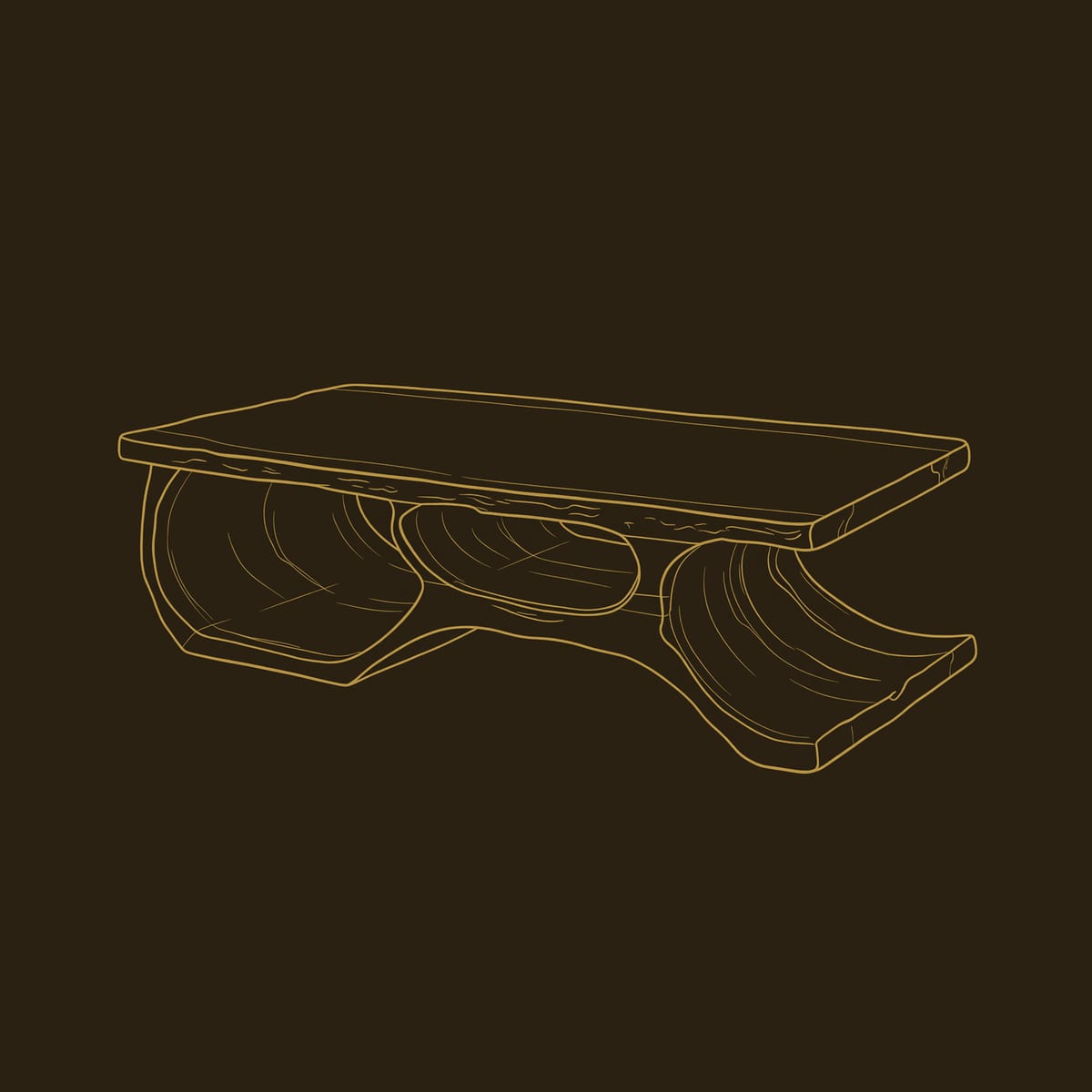 Twin Wave Cutout Coffee Table with a Pale Top dimension diagram