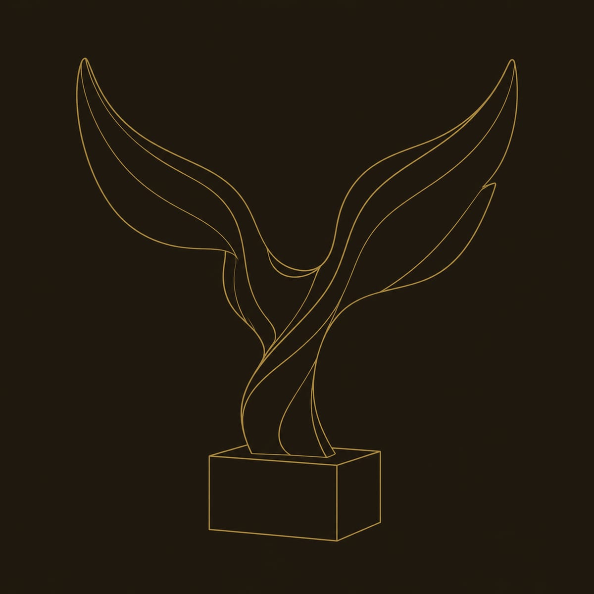 Twin Wing Sculpture With Swept Tips On A Square Block Base dimension diagram