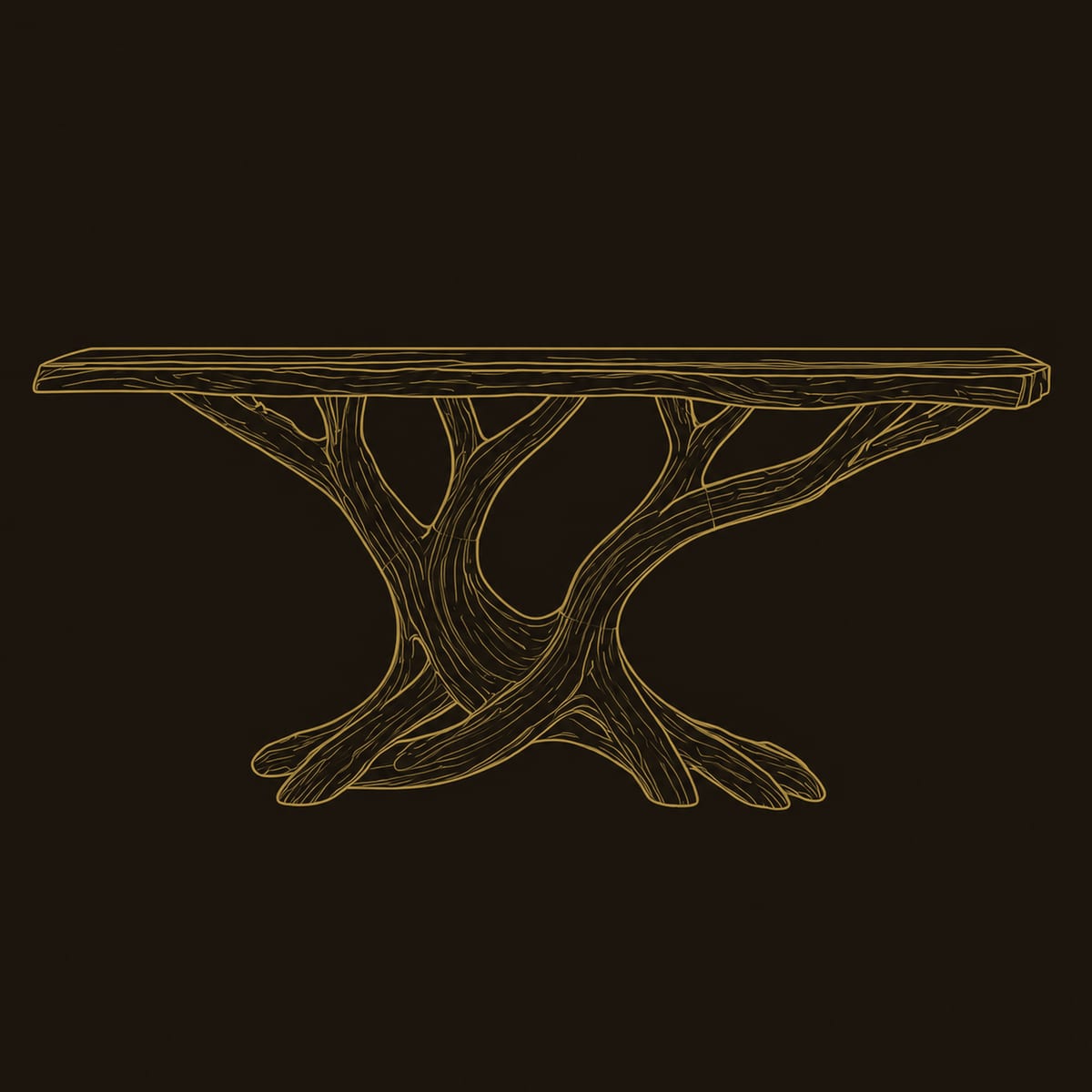 Twisted Branch Base Console Table With Live Edge Top dimension diagram